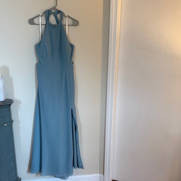 Azazi Moody Blue Halter Bridesmaid Dress - Picture 1 of 10